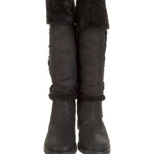 Diane von Furstenberg Leather Knee-High Riding Boots. Size 10 black. See pics